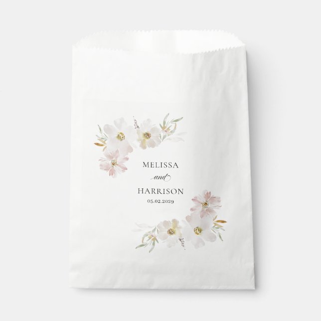 Sachets En Papier Fleurs d'aquarelle crème et bleu (Devant)