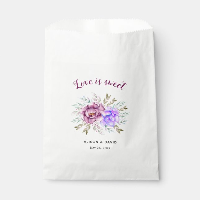 Sachets En Papier Fleurs d'eau violet et bleu mariage fleuri (Devant)