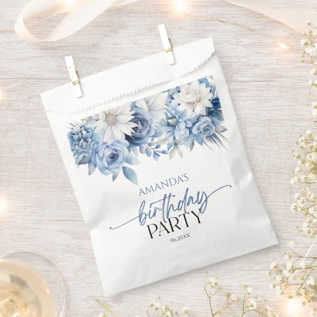 Sachets En Papier Fleurs florales bleu Dusty Fête d'anniversaire (Coupé)