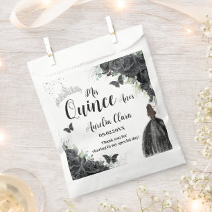 Sachets En Papier Fleurs noires Papillons Robe fille Quinceanera