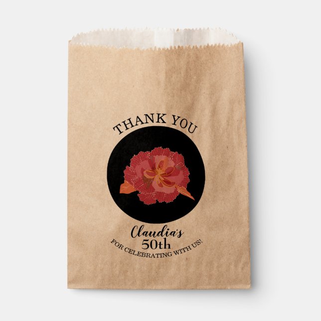 Sachets En Papier Fleurs roses tropicales sur fond noir Merci (Devant)