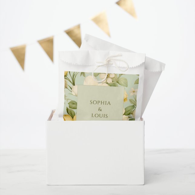 Sachets En Papier Fleurs vertes douces et beiges mariage (Fête)