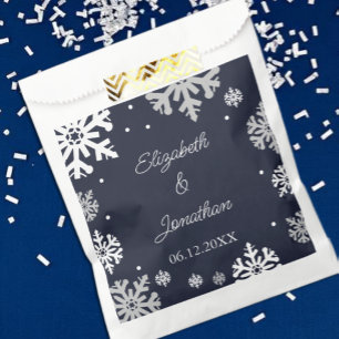 Sachets En Papier Flocons de neige bleu marine Mariage d'hiver
