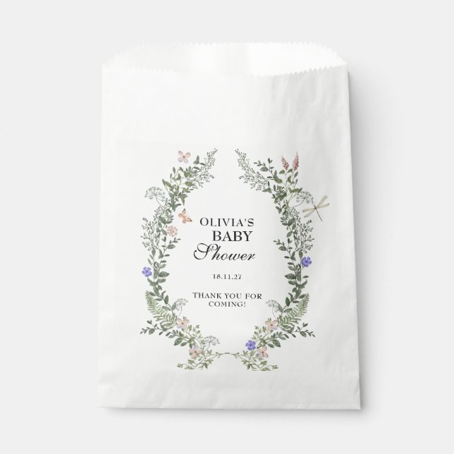 Sachets En Papier Floral Fleurs sauvages Boho Baby shower Merci (Devant)