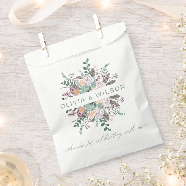 Sachets En Papier Floral rose eucalyptus vert mariage favo (Coupé)