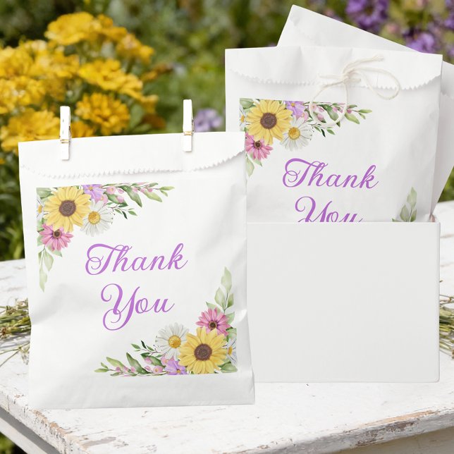 Sachets En Papier Floral Wedding Wildflower Sunflower Daisy Thanks (Créateur téléchargé)