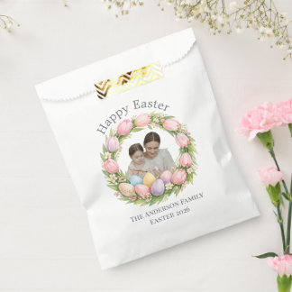 Sachets En Papier Floral Wreath & Family Photo Personalized Easter 