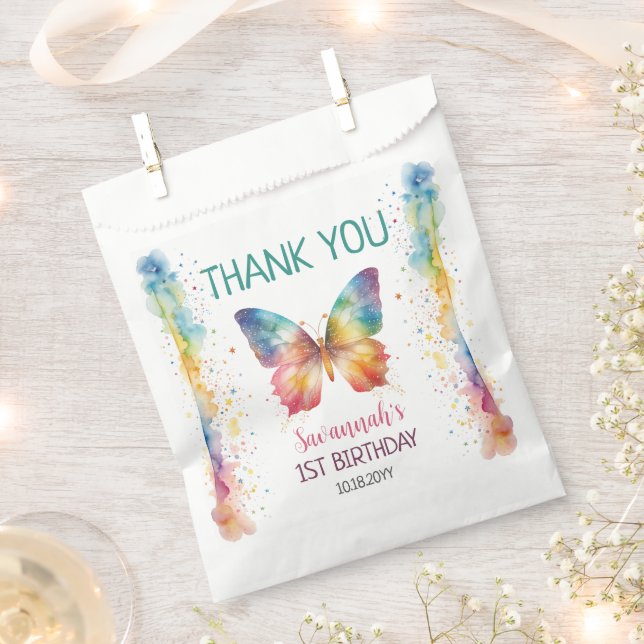Sachets En Papier Flutter On Over Rainbow Butterfly 1st Birthday (Coupé)