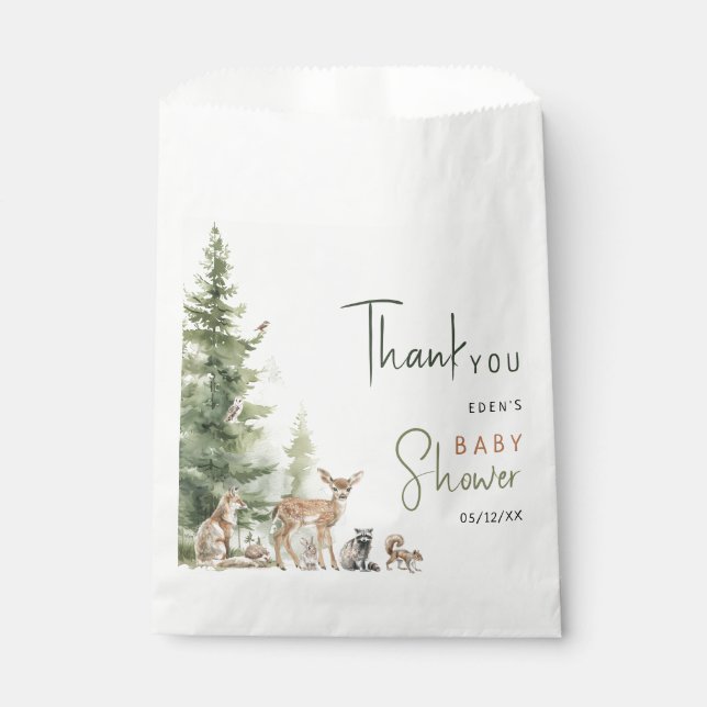 Sachets En Papier Forêt Bois Animaux Baby shower Merci (Devant)