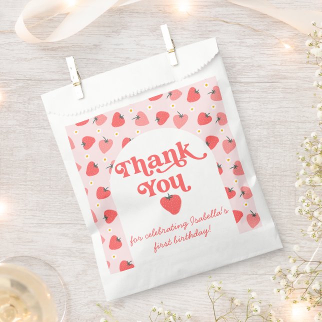 Sachets En Papier Fraise 1er anniversaire Berry 1er Merci (Coupé)