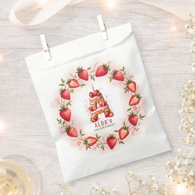 Sachets En Papier Fraise Anniversaire Favoriser Sac Lettre A Gâteau (Coupé)