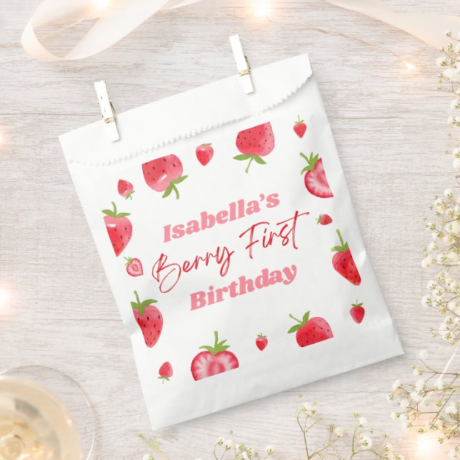 Sachets En Papier Fraise Berry 1ère fête d'anniversaire (Coupé)