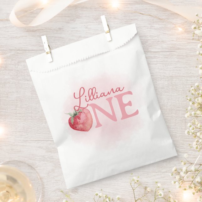 Sachets En Papier Fraise rose 1er anniversaire (Coupé)