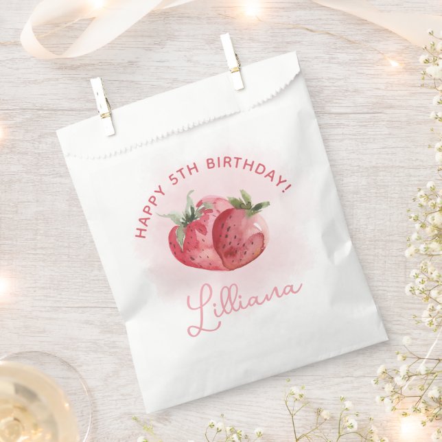 Sachets En Papier Fraise rose fête d'anniversaire (Coupé)
