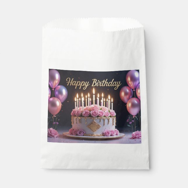 Sachets En Papier Gâteau d'anniversaire rose luxueux élégant extrava (Devant)