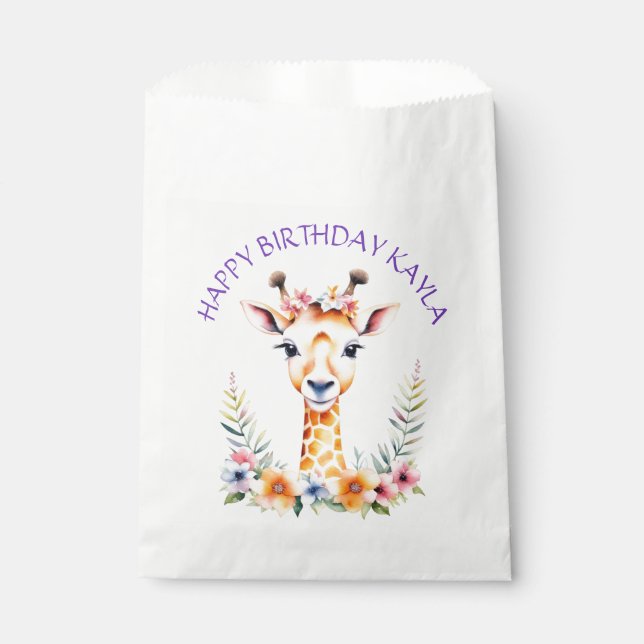 Sachets En Papier Giraffe de bébé en fleurs Fête d'anniversaire de f (Devant)