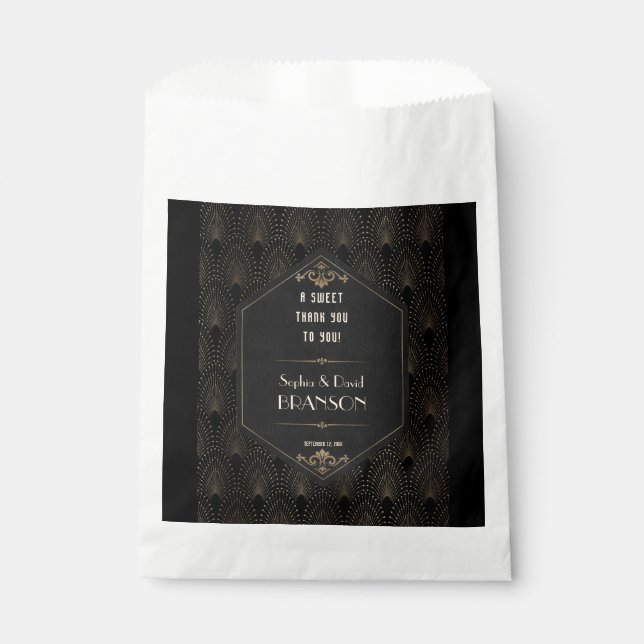 Sachets En Papier Glam Gold Black Great Gatsby Mariage MERCI (Devant)