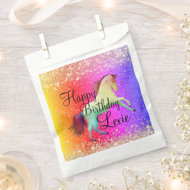 Sachets En Papier Glittery Rainbow Unicorn Anniversaire Personnalisé (Coupé)