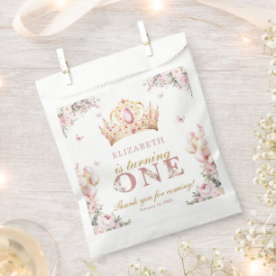 Sachets En Papier Gold Crown Princess Girl 1er Anniversaire Ballons