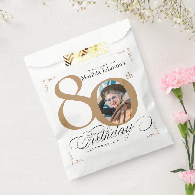 Sachets En Papier Gold White 80e anniversaire Calligraphie personnal (Scellé)