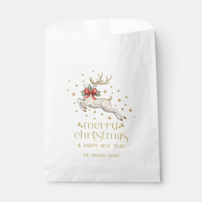 Sachets En Papier Gold White Christmas Reindeer (Devant)