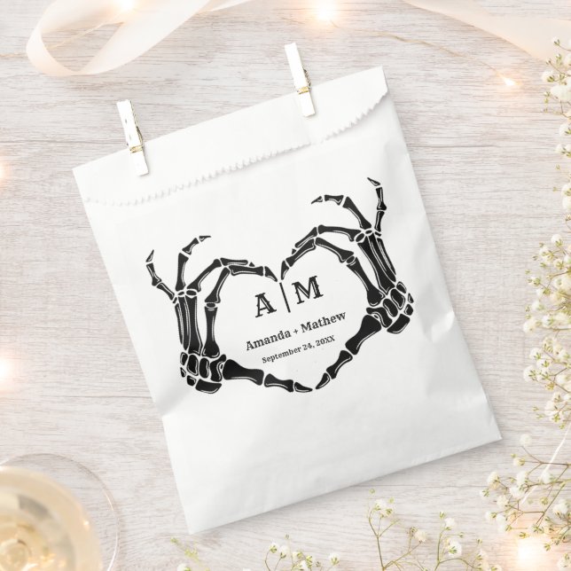 Sachets En Papier Gothic Halloween Skull Hand Heart Black Wedding (Coupé)