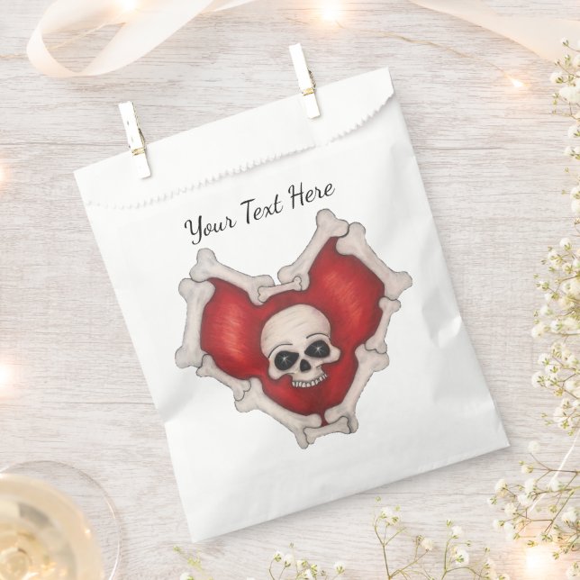 Sachets En Papier Gothique Rouge Coeur Bone Bordure Blanc Crâne (Coupé)
