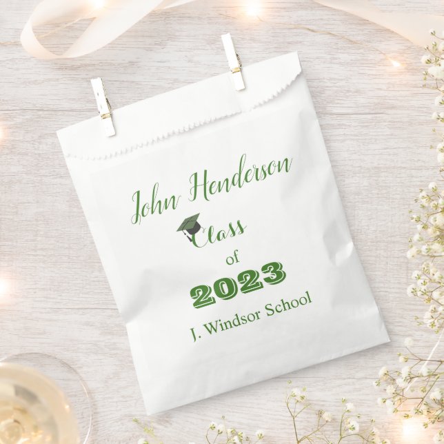 Sachets En Papier Graduation Green & White Classe de 2023 (Coupé)