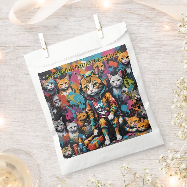 Sachets En Papier Graffiti Legend Street Cat Ajouter un nom Annivers (Coupé)