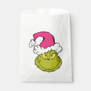 Sachets En Papier Grinch avec chapeau de Père Noël rose