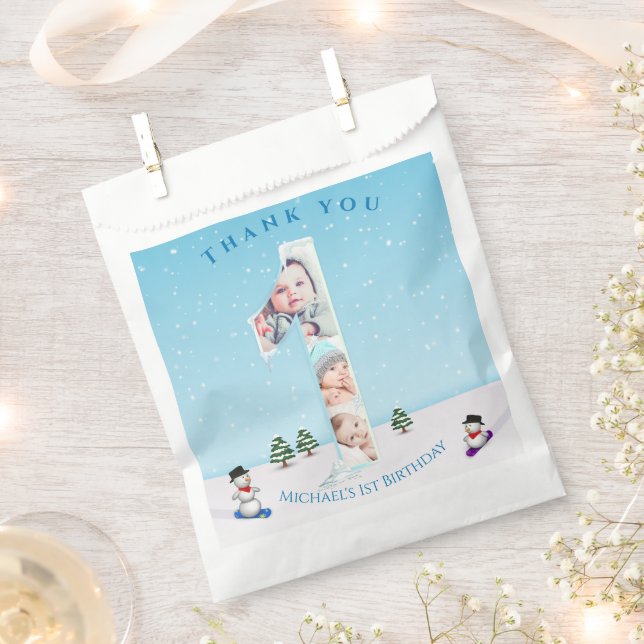 Sachets En Papier Gros 1er anniversaire hiver glace neige Collage ph (Coupé)