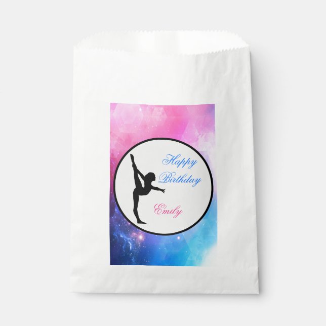 Sachets En Papier Gymnastique Anniversaire Rose & Bleu Fête Favorise (Devant)