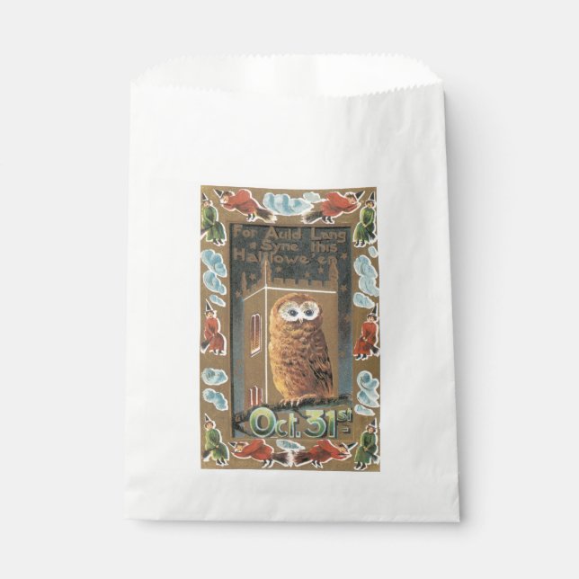 Sachets En Papier Halloween à l'ancienne, hibou (Devant)