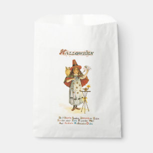 Sachets En Papier Halloween à l'ancienne, sorcière avec hibou
