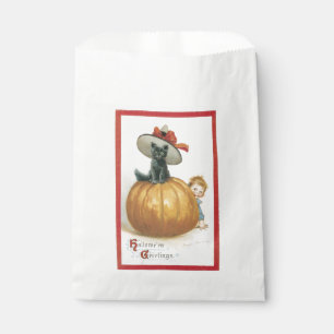 Sachets En Papier Halloween à l'ancienne, sorcière chat