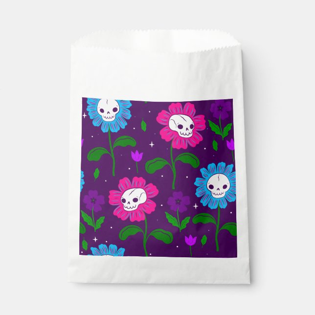 Sachets En Papier halloween crâne floral fleurs pourpre (Devant)