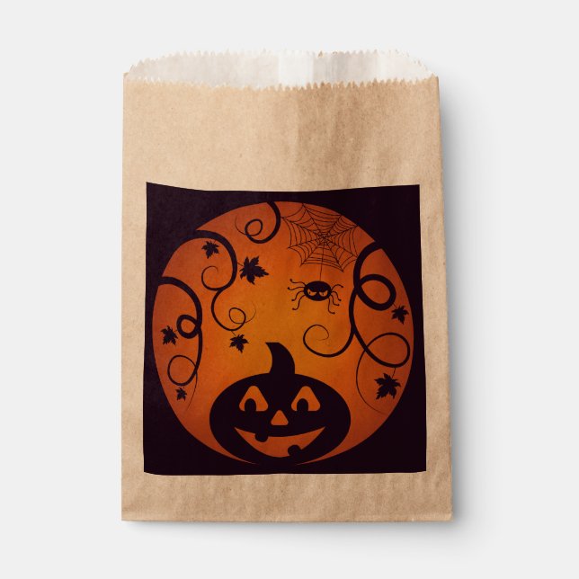 Sachets En Papier Halloween Jack-o'-lantern citrouille visage et ara (Devant)