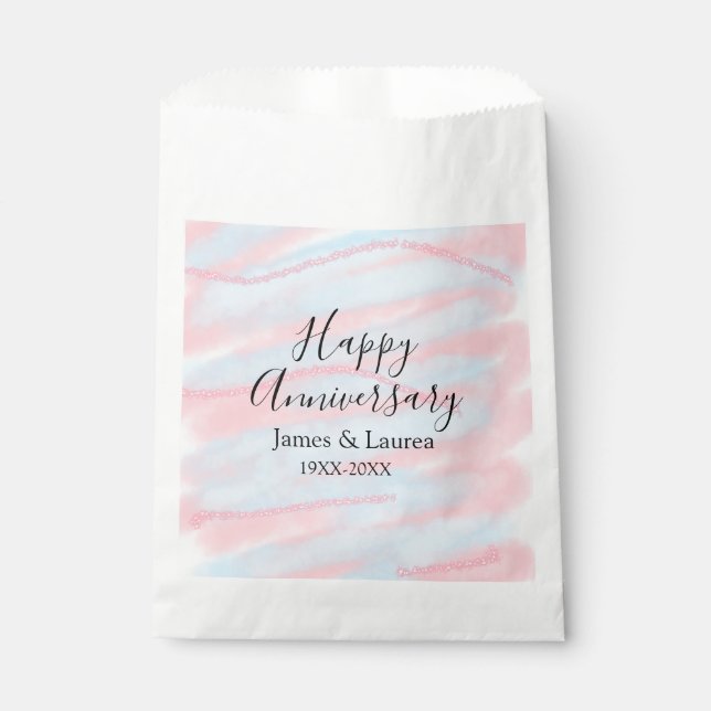 Sachets En Papier Happy anniversary wedding name date year pastel  (Devant)