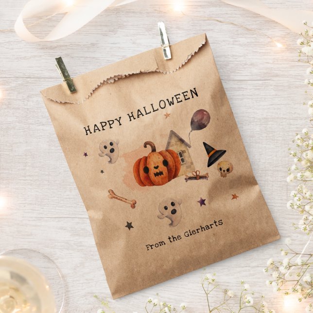 Sachets En Papier Happy Halloween Automne Famille Crâne de fête (Coupé)