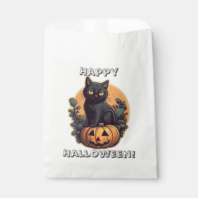 Sachets En Papier Happy Halloween Chat noir (Devant)