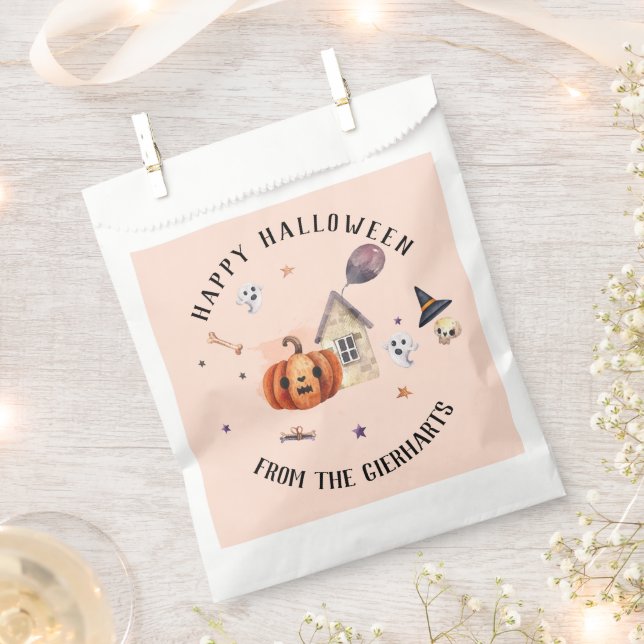 Sachets En Papier Happy Halloween Famille Traite Personnalisé (Coupé)