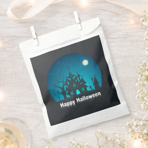 Sachets En Papier Happy Halloween Maison hantée bleue et noire