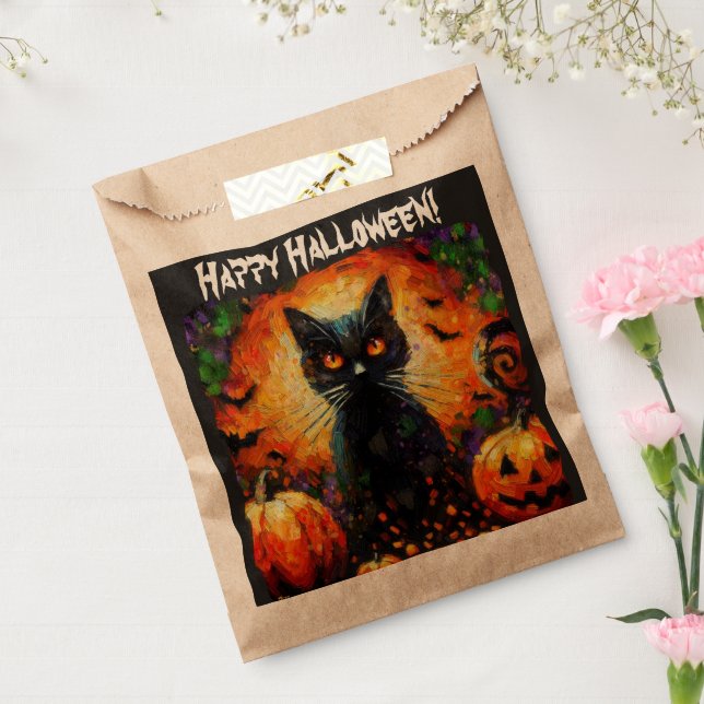 Sachets En Papier Happy Halloween Noir Chat chauves Citrouilles (Scellé)