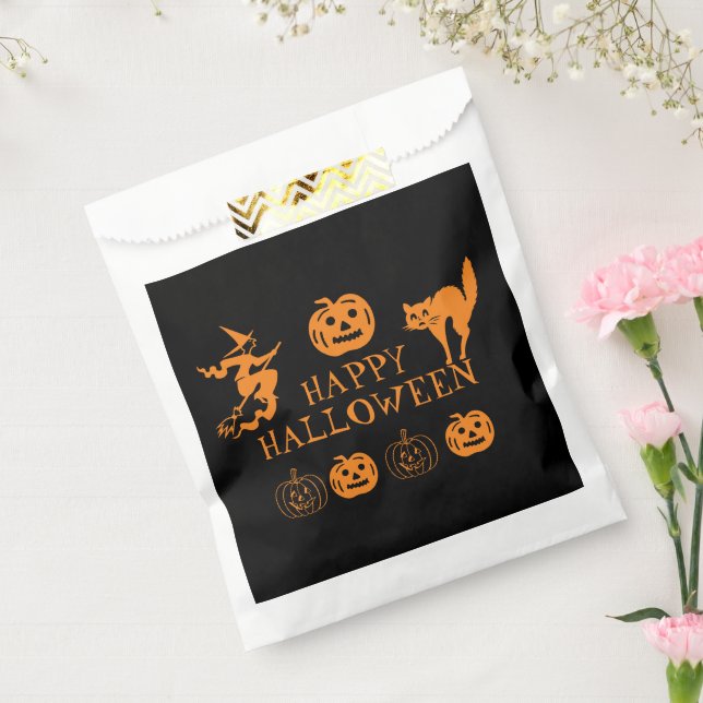 Sachets En Papier Happy Halloween noir orange blanc éffrayant (Scellé)