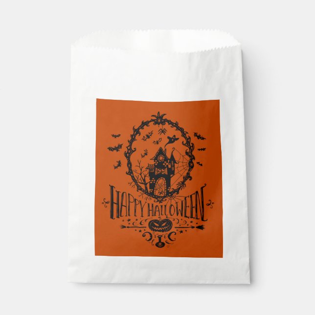 Sachets En Papier Hauné House Line Art Happy Halloween Orange (Devant)