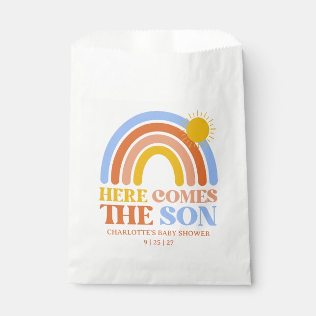 Sachets En Papier Here Comes The Son Boy Baby Shower (Devant)