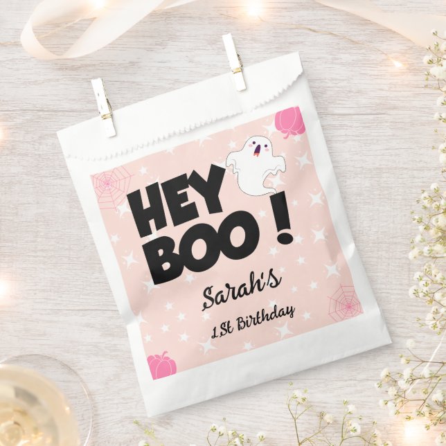 Sachets En Papier Hey Boo Pink Halloween Ghost fête d'anniversaire (Coupé)
