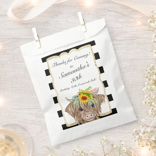 Sachets En Papier Highland Cow Invitation, fête d'anniversaire de la (Coupé)
