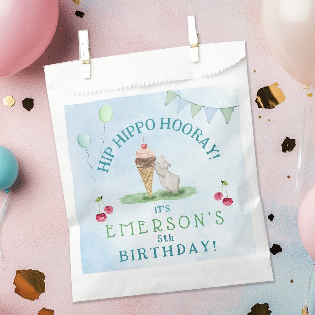 Sachets En Papier Hip Hippo Hooray fête d'anniversaire (Hip Hippo Hooray Birthday Party Favor Bag)