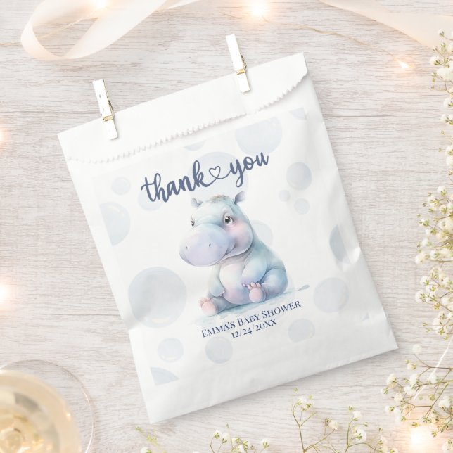 Sachets En Papier Hippo Baby shower à thème Merci (Coupé)